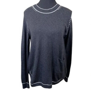 Zaket & Plover Womens Size Small Crew Neck Cashmere Blend Stitching Grey Sweater